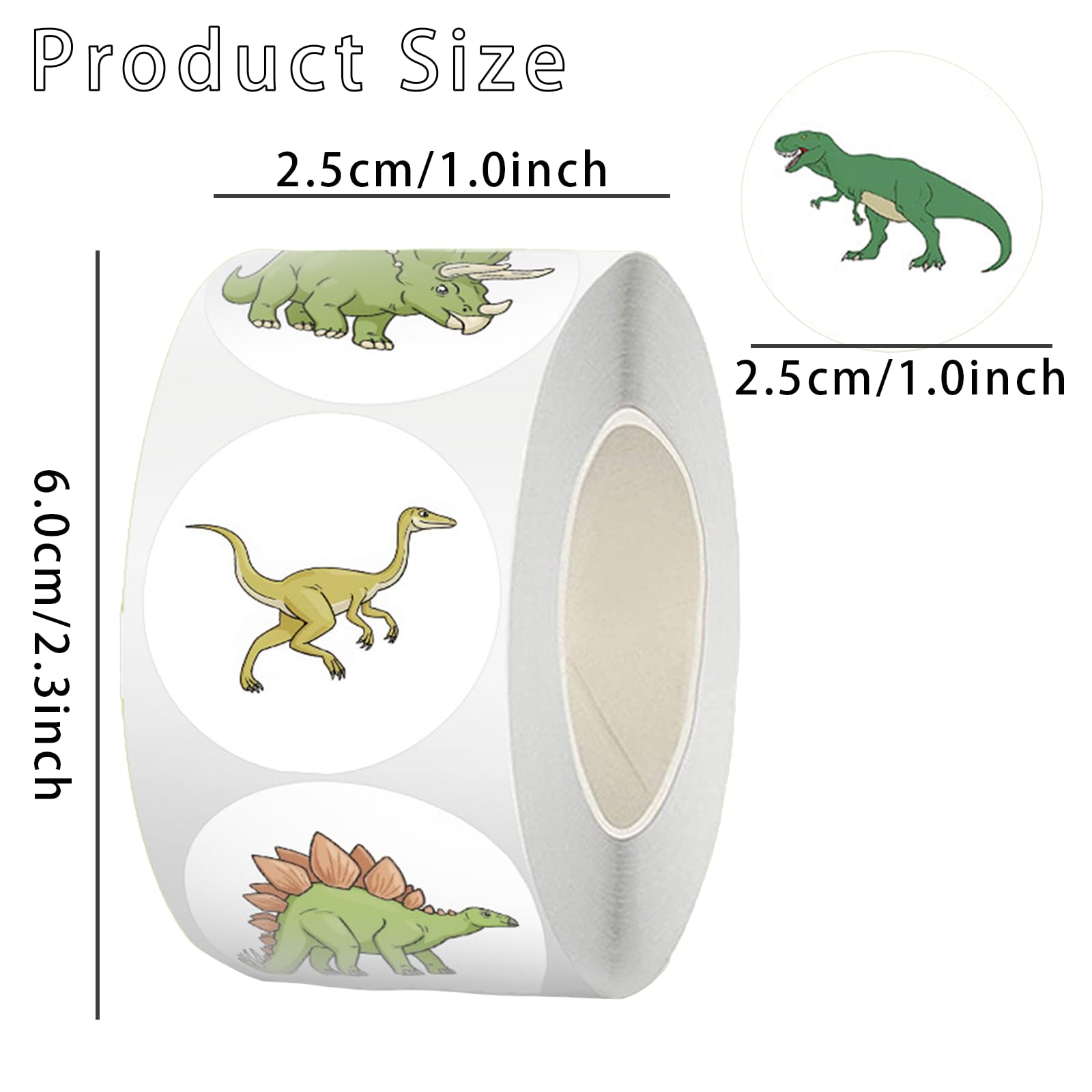 500PCS Round Dinosaur Stickers 2.5cm Kids Reward Stickers 8 Patterns Kids Sticker Rolls for Party Favors Classroom Rewards Reward Charts DIY Craft Projects Suitable for Home School - Image 2