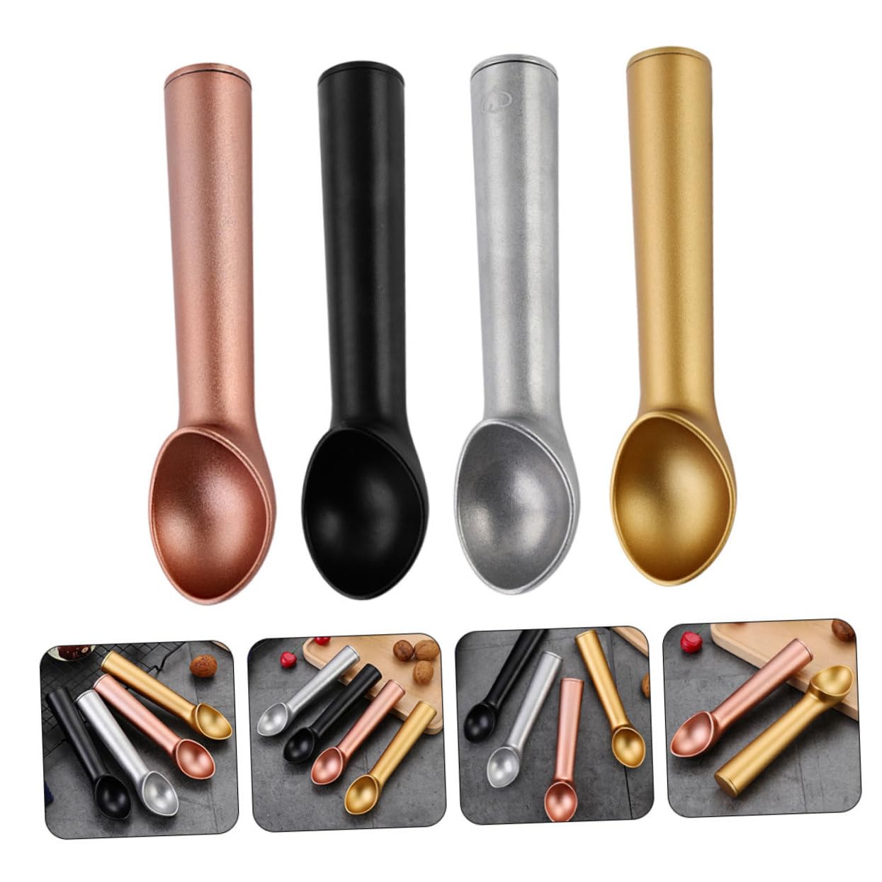 Zerodeko 4 Pièces Cuillères à Glace Alliage Aluminium Cuillères à Dessert Adaptées aux Glaces Fruits et Aliments Surface Lisse et Confortable