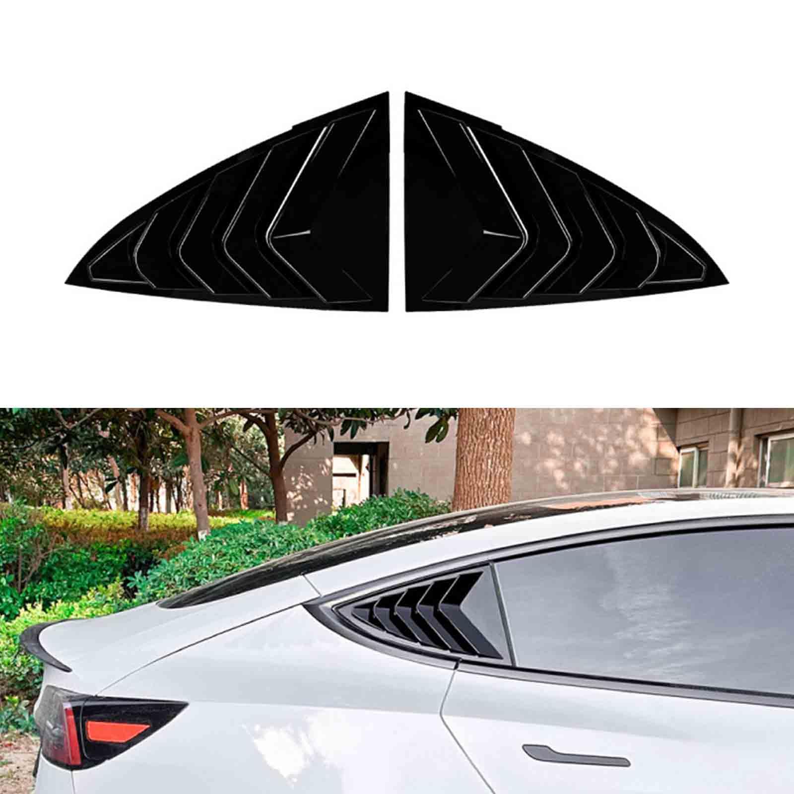 YPFYBHD Rear Window Louver Shutter, Compatible with Tesla Model 3 2017-2024, 2Pcs Triangle Blinds, Side Vent Panel Decoration Cover,Black