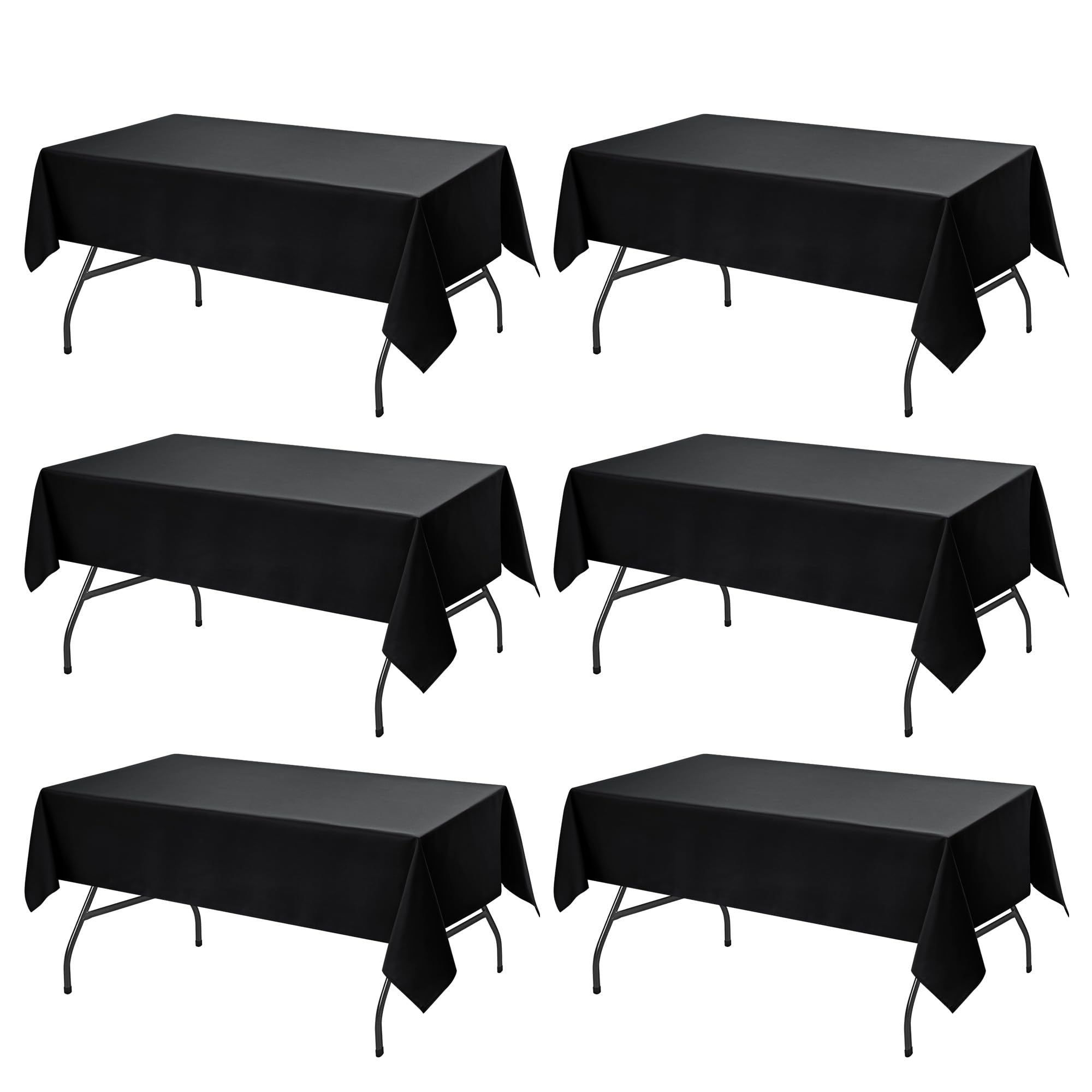 6-Pack Black Tablecloths for Rectangle Tables, 60 x 102 Inches