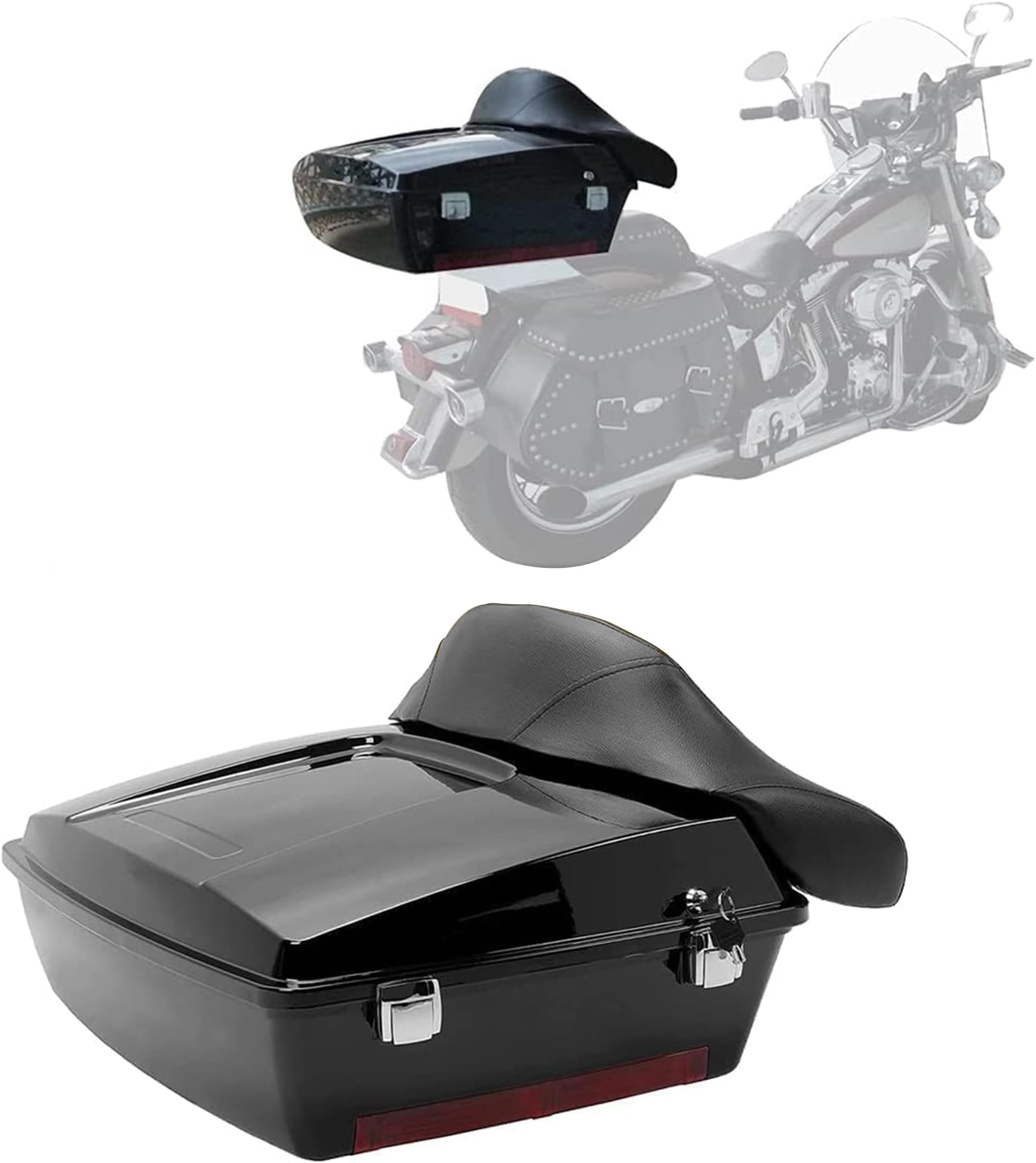 Chopped Motorcycle Storage Trunk w/Backrest Compatible with 1997-2008 Harley Davidson Touring Electra Glide Road King