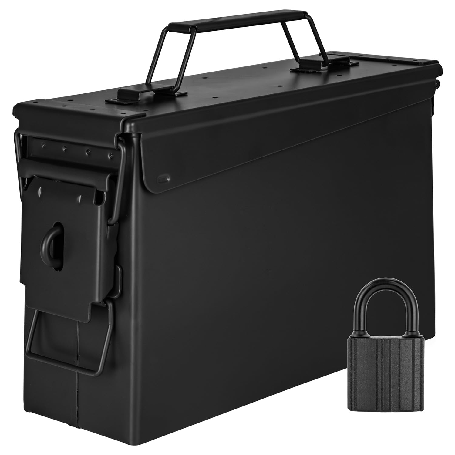 Trucky Caja de municiones con cerradura 28x10x18 cm, caja de metal con tapa, caja de almacenamiento de municiones del ejército, negro, metal