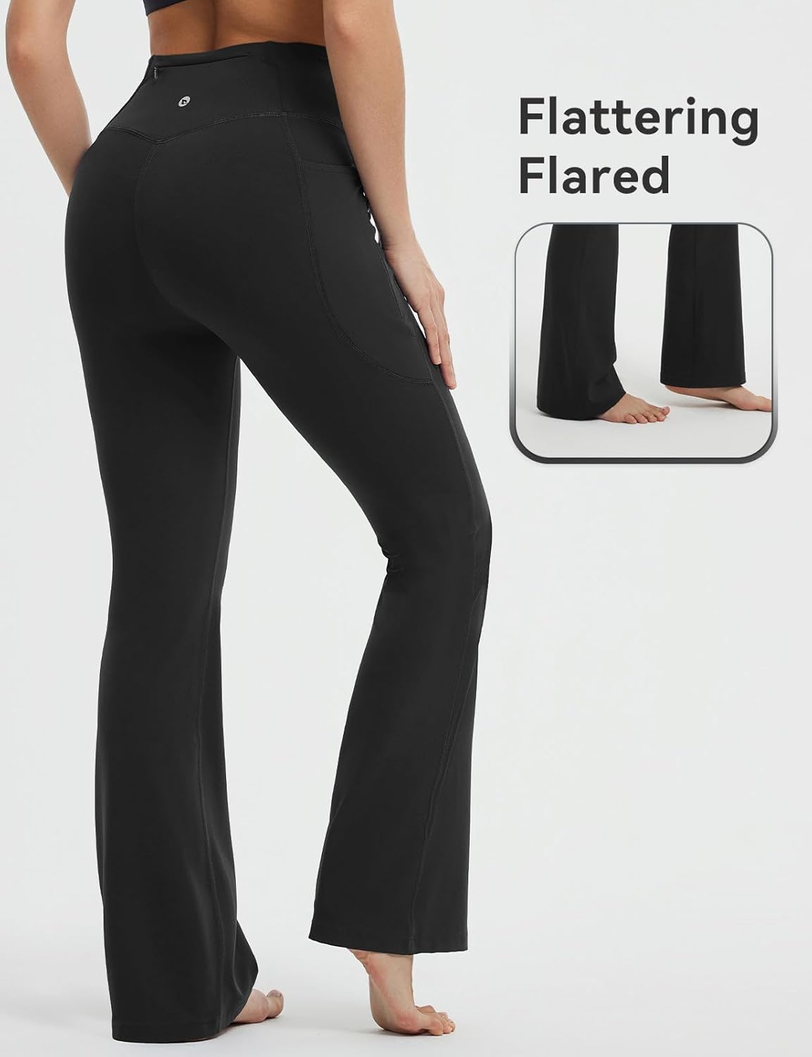 baleaf Womens Flare Leggings with Zipper Pockets Drawstring Flared Yoga Pants Bell Bottom Leggings Tummy Control - Image 5
