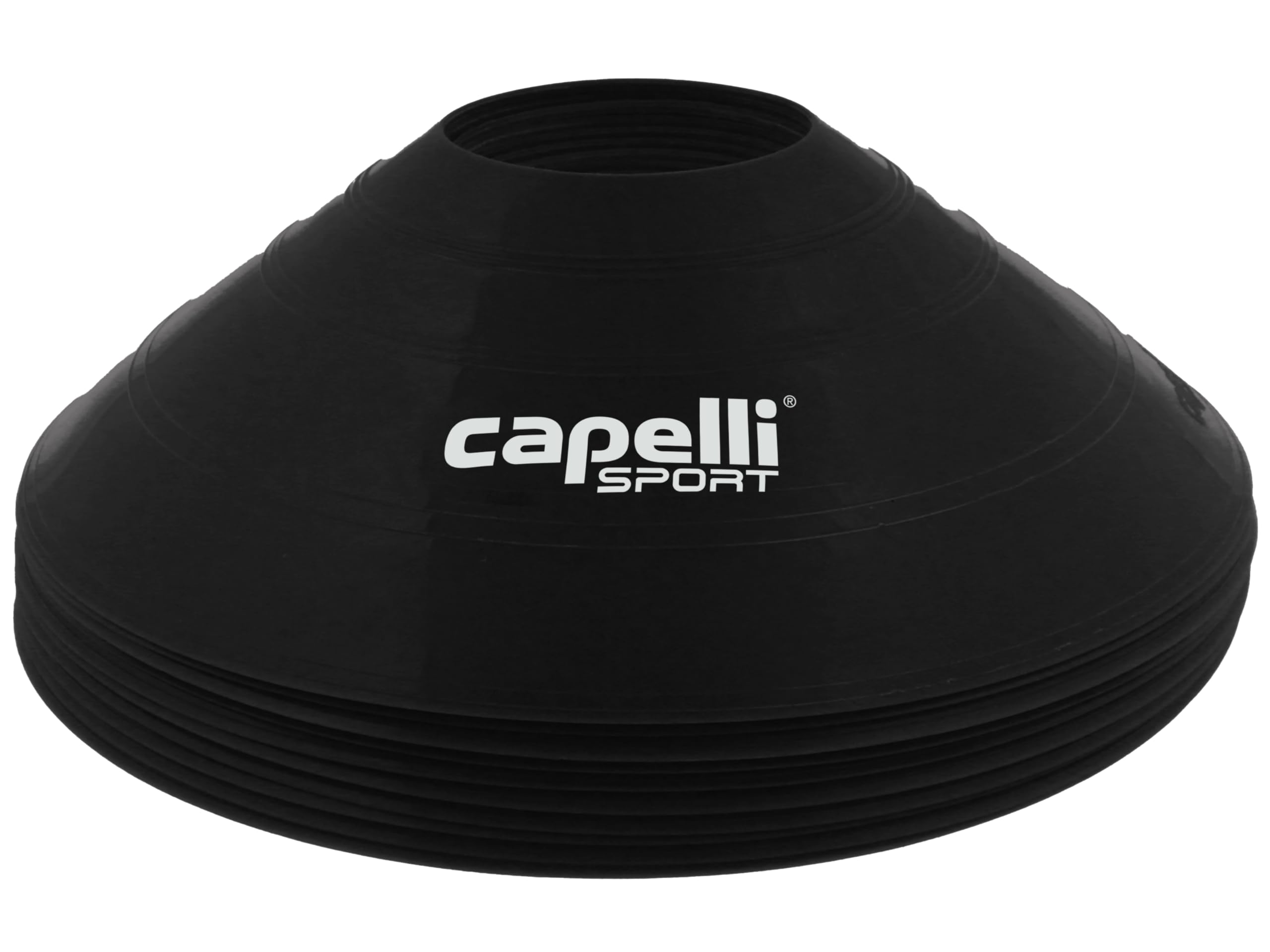 Capelli Sport Training Cones, Set of 10 Agility and Practice Drills Equipment with Carry Strap for Soccer, Football, Baseball, and Basketball, Black