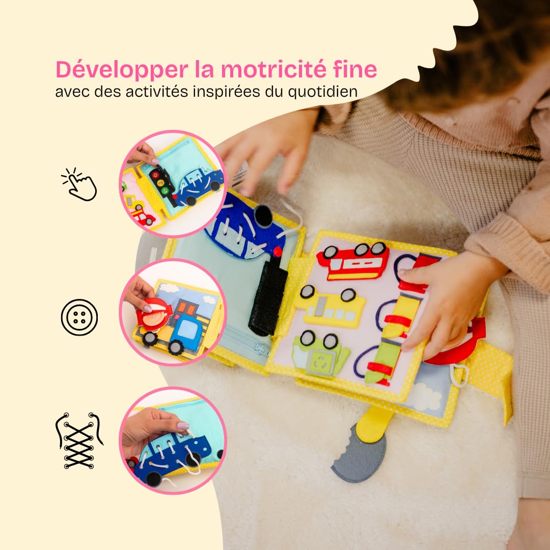 Jolly Designs Mini Quiet Book Mon Premier Tracteur – Jouet Montessori dès 18 Mois – Livre d‘activités en Feutrine – Livre Tissu éducatif sur Les véhicules & la sécurité routière