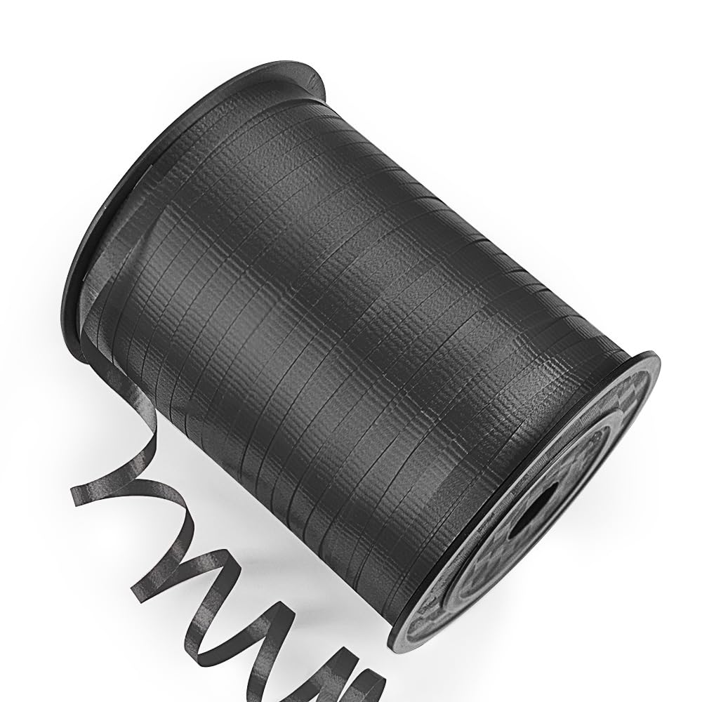 Isaspire 500 Yards Curling Ribbon Black, 1/5" Wide Crimped Black Curling Ribbons - Ideal for Gift Box Wrapping, Birthday, Halloween, Christmas Party