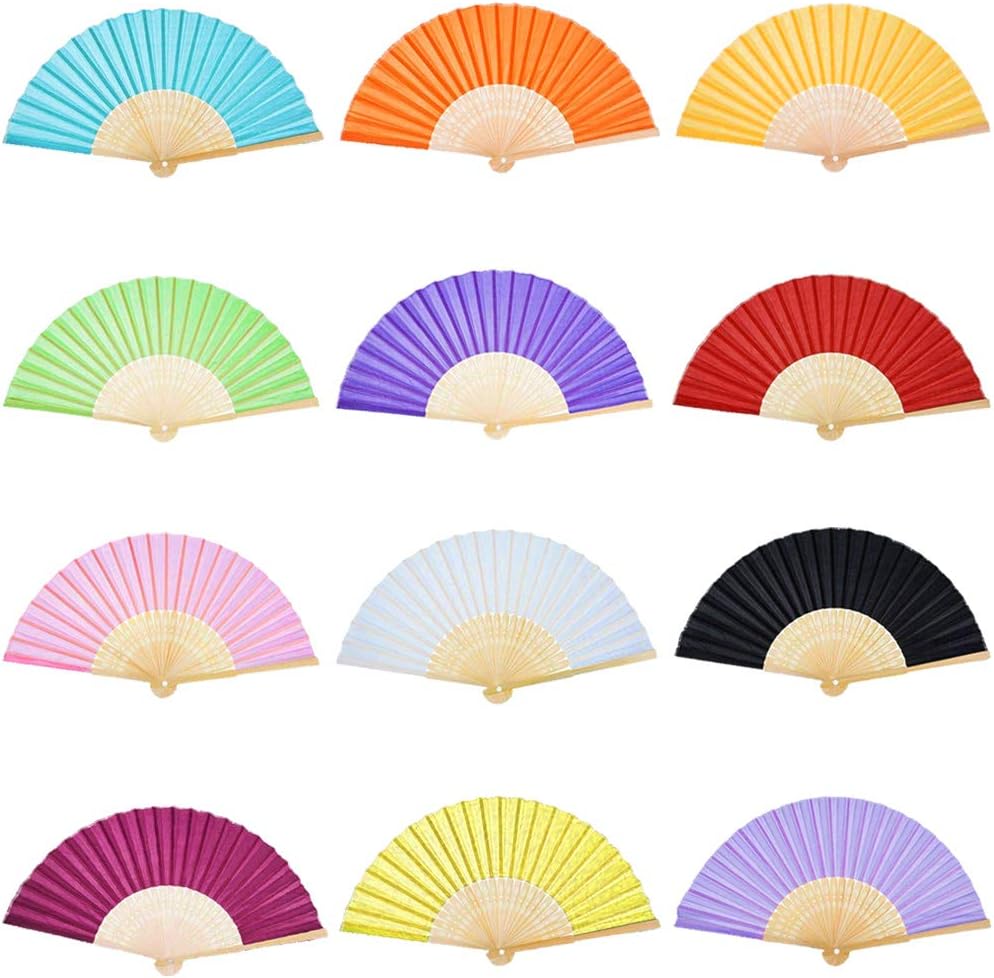 Wpxmer12 Pack Multicolor Handheld Folded Fan Bamboo Folding Paper Hand Held Fans for Wedding Party and Home DIY Decoration