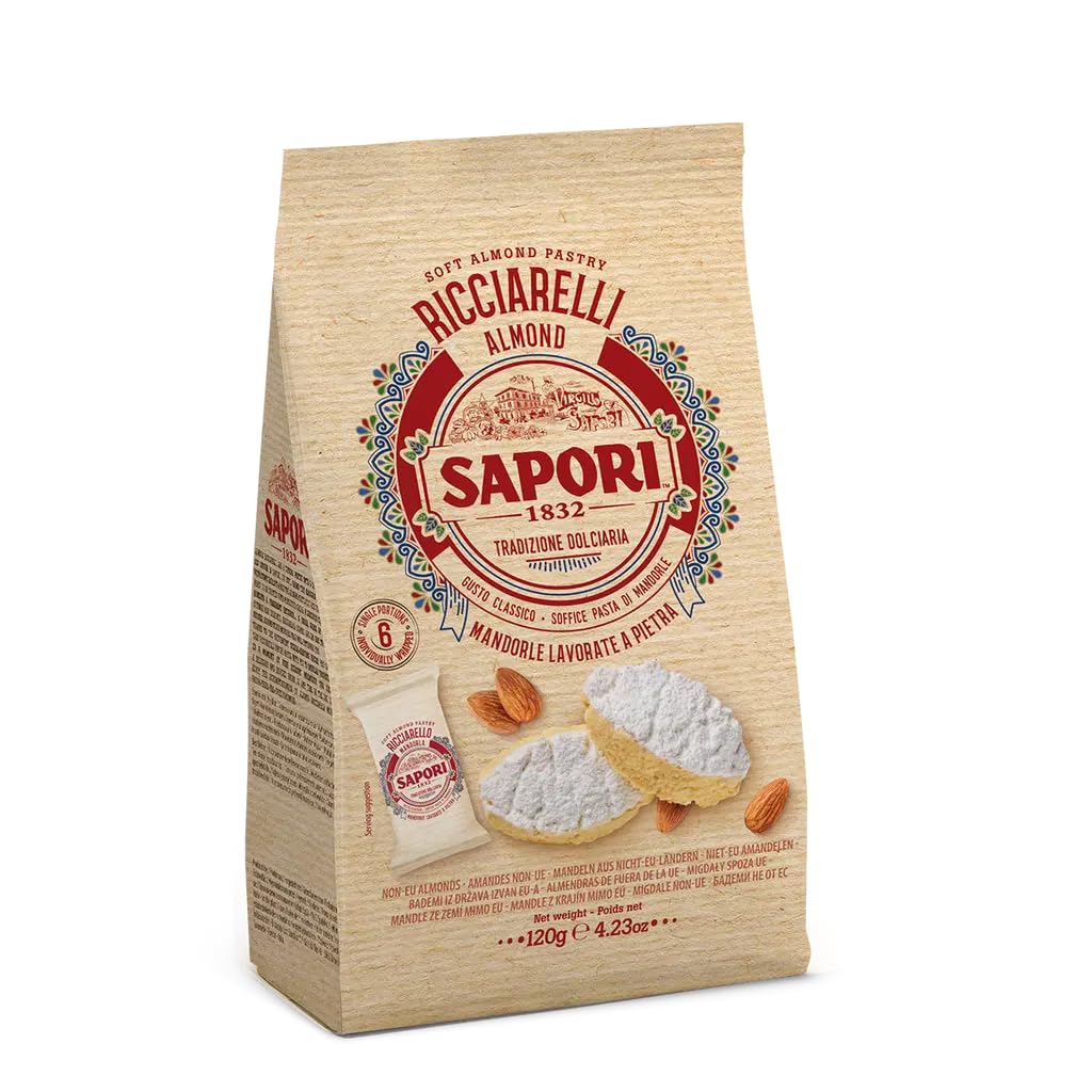 Sapori 1832 Ricciarelli Classici Soffici alle Mandorle Lavorate a Pietra 120g [CAIYA® BOX da 6 Confezioni]