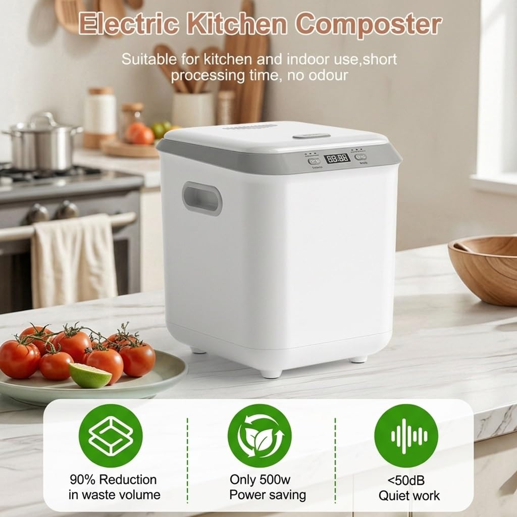 Compostador eléctrico Inteligente de 3.3 L, Funcionamiento con un Solo Toque, descomposición rápida en 4-8 Horas, Pantalla LED y Cuchilla de molienda 3D.