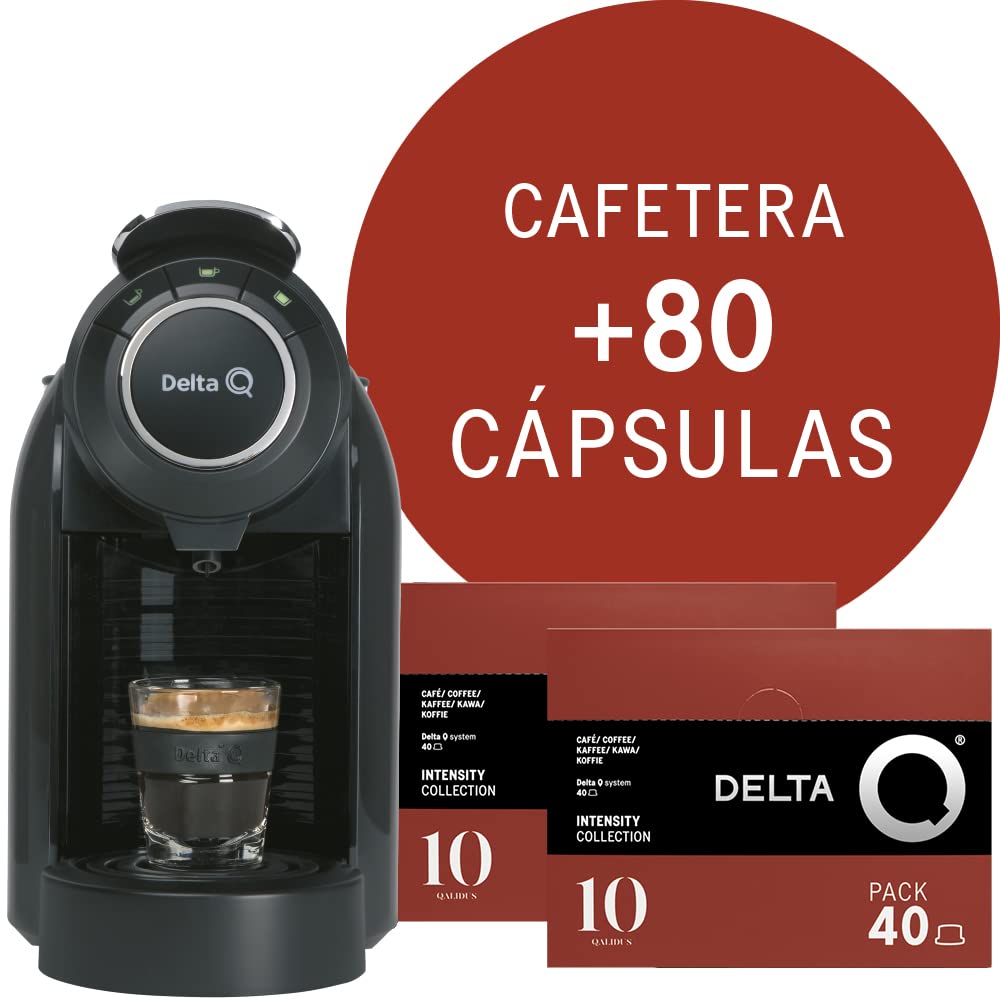 Delta Q - Cafetera de Cápsulas Qool Evolution - Color Negro - 19 Bares de Presión - Capacidad de 1 L - Incluye 2 Packs de 40 Cápsulas de Café Qalidus de Intensidad 10