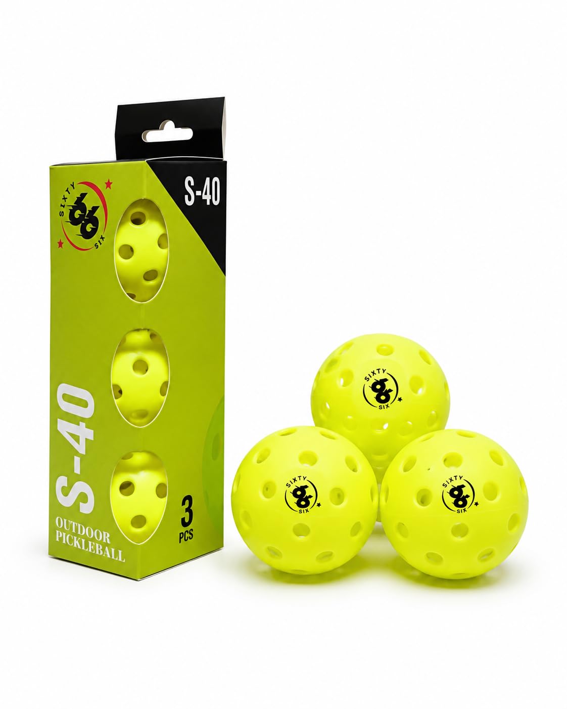 SIXTY SIX Outdoor Pickleballs Pack of 3 - Premium 40 Hole High Visibility Neon Yellow Pickle Balls - Durable Precision Seamless Design for Outdoor Court Play & Tournament Practice-image-44
