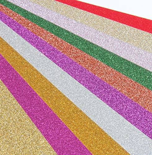 SBYURE Glitter Cardstock Paper,40 Sheets Sparkle Shinny Craft Paper Premium A4 Glitter Paper Multi Color Rainbow Glitter Cardstock for DIY Party Decor Scrapbook,10 Colors 250gms One Sided
