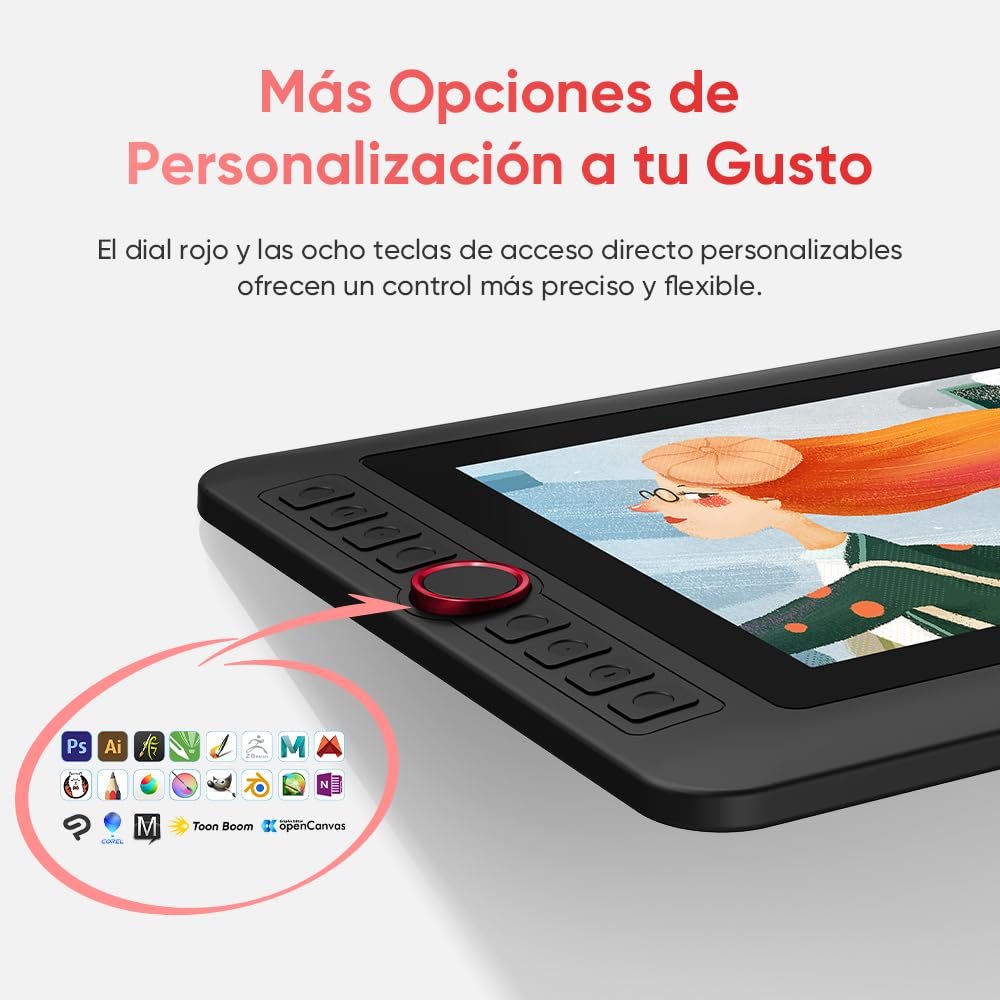XPPen Artist 12 Pro Lite Tableta gráfica con Pantalla de 11.6" 8192 Niveles | Tableta Gráfica Dibujo Digital Profesional con 8 Teclas y 1 Dial para Dibujar, Escritar y Editar