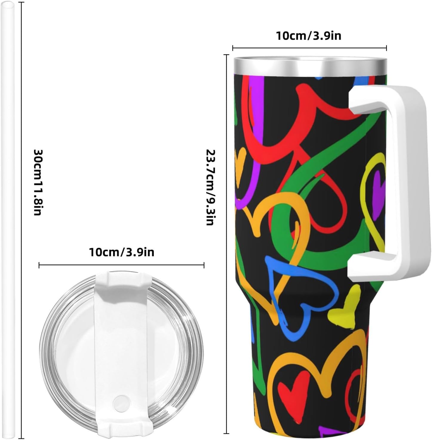 40 OZ Gay Pride Rainbow Print Ice Bully Cup with Handle Straw Lid Straw,Stainless Steel Tumbler Coffee Cup