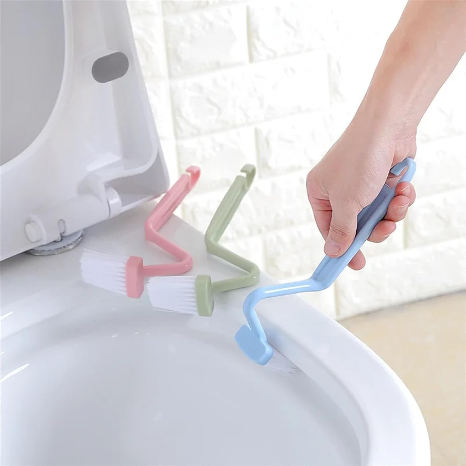 Brush Cleaning Toilet S-Shaped Small Children's Toilet Brush Without Dead Corners, Small Cleaning Brush with Long Handle,3PC Set (Size : Green)