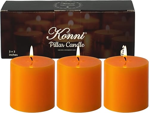 Miniatura 25 de KONNI Juego de 3 velas de pilar rojo sin perfume de 3 x 4 pulgadas, velas de 39 horas de combustión, velas redondas grandes sin humo y sin goteo