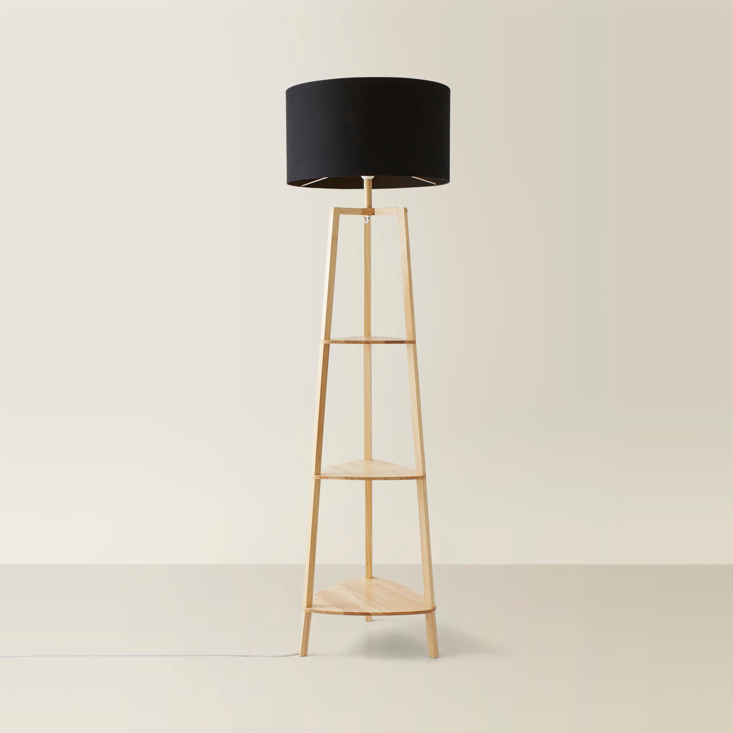MiniSun | Natural Wooden 3 Tier Floor Lamp with Storage Shelves Light and Black Shade | Floor Lamps & Torchieres, Home Décor & Improvement Essential
