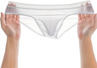 Mens Lace Thong Underwear Transparent Mesh Low Rise Breathable Long Pouch
