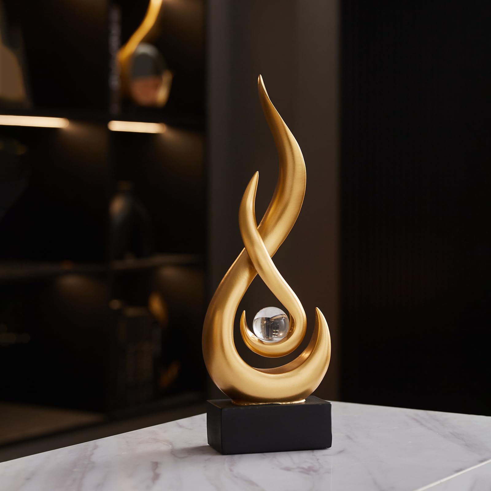 XYQXYQ Modern Abstract Art Table Decoration,Resin Flame Statue Modern Gold Centerpiece Ornaments for Living Room Great Gift Idea Home Decor,Collectibles - Image 2