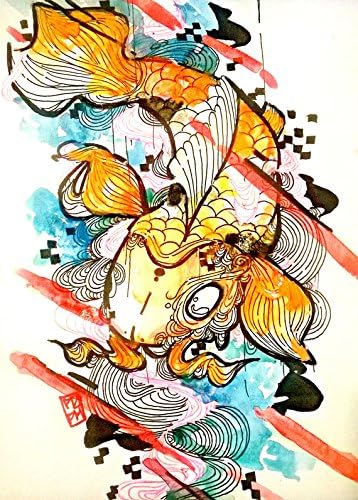 Japanese Koi Fish Art Print - Tattoo art pop surrealism watercolor and ink animal art print