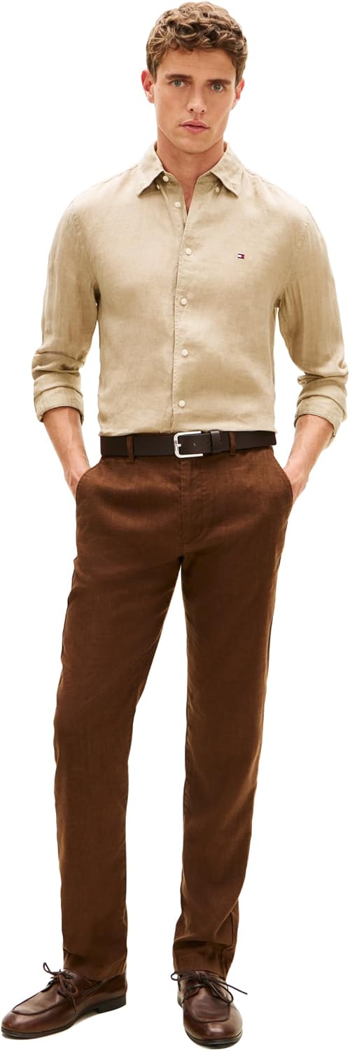 Tommy Hilfiger Men's Long Sleeve Casual Linen Button Down Shirts in Regular Fit