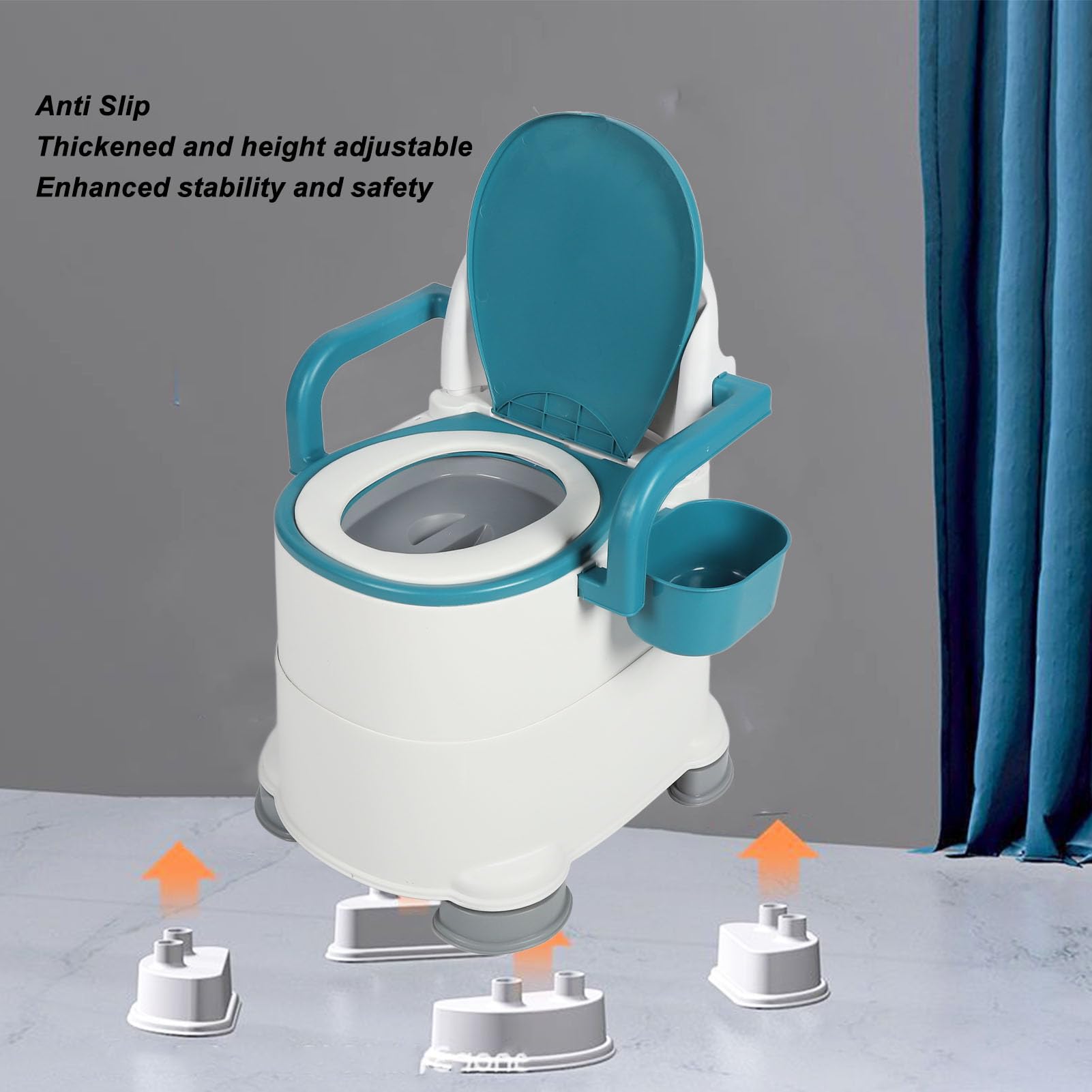 Chaise Percée de Chevet à Double Seau, Chaise de Toilette Portable Antidérapante, Accoudoirs Plus Larges, Dossier rembourré Doux, Chaise de Toilette de Chevet pour Personnes âgées