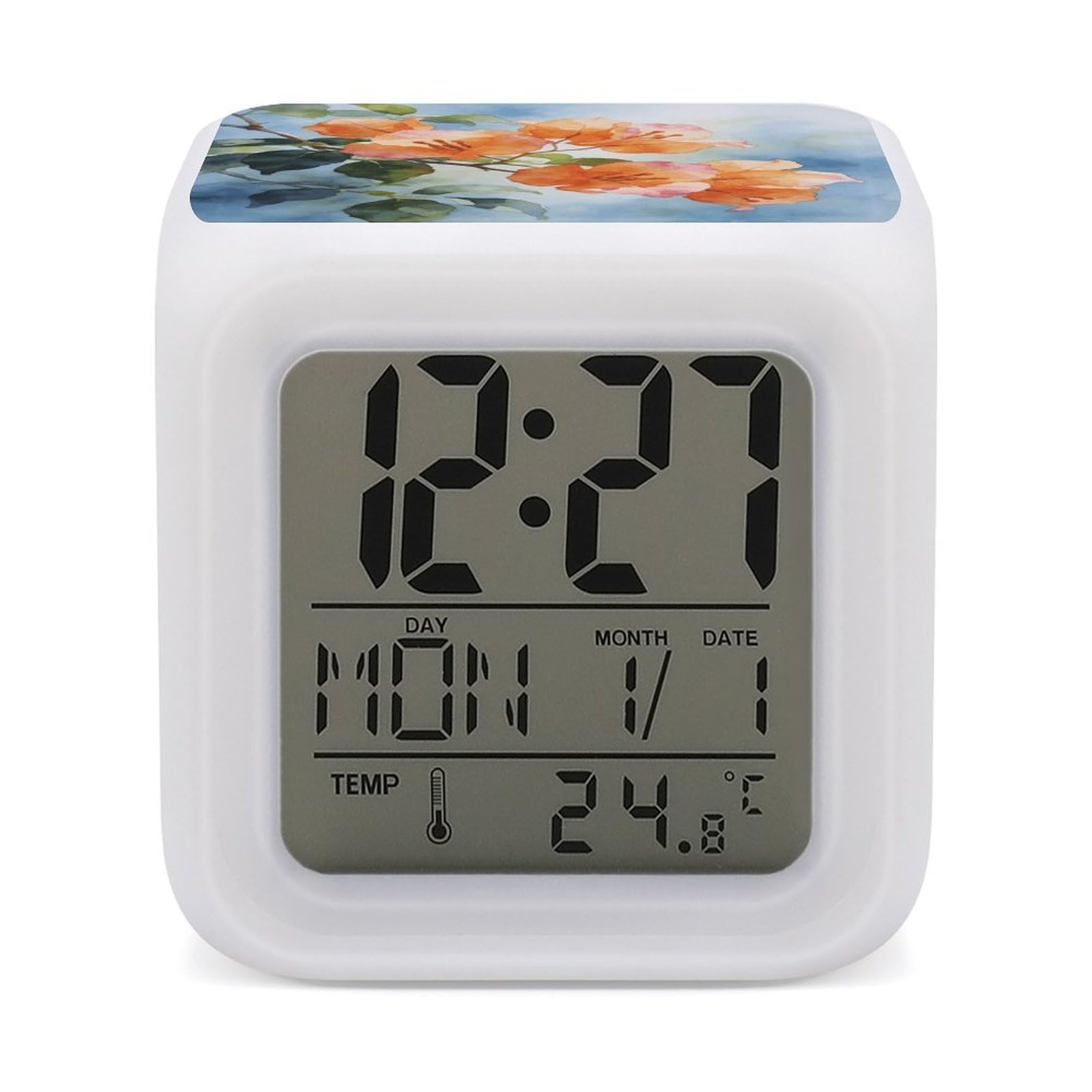 Reloj despertador naranja Wintersweet con luces de colores para regalar en Navidad