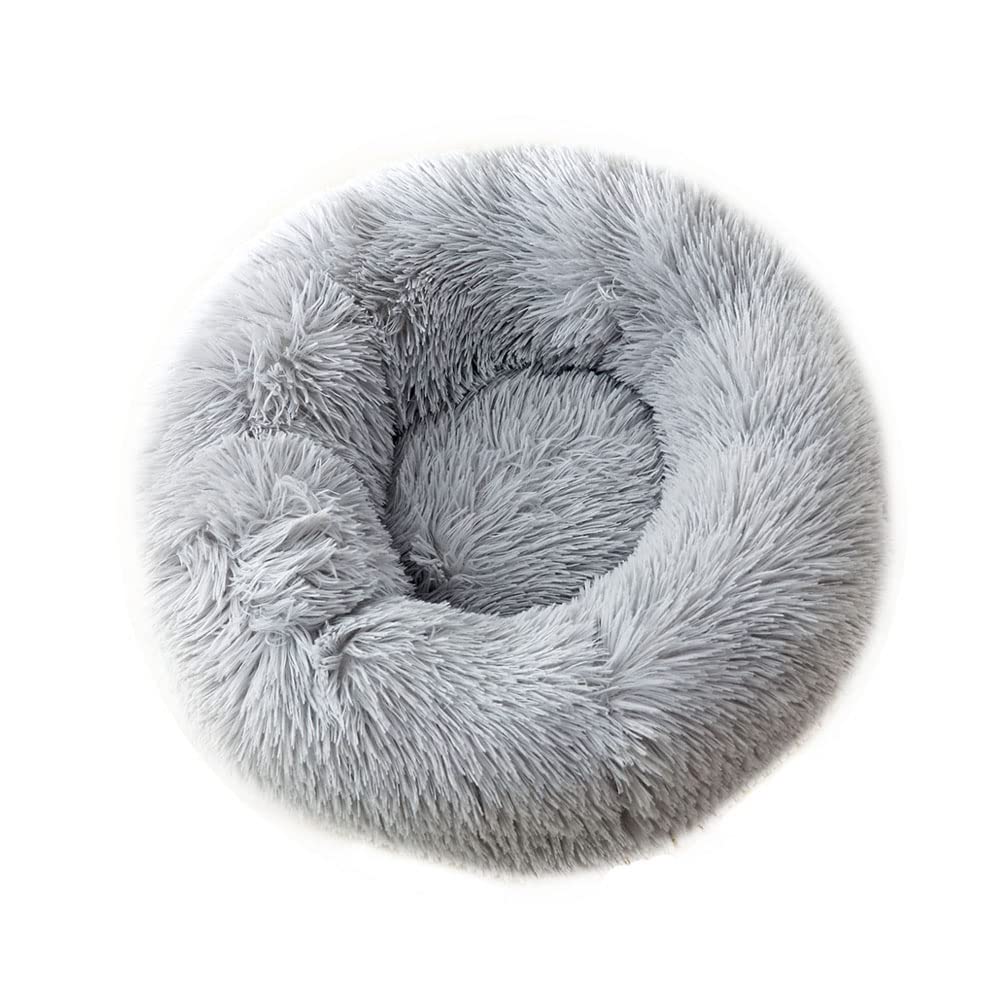 Chickwin Dog Cat Donut Bed, Fluffy Plush Puppy Kitten Cuddler Round Bed, Warm and Soft Pet Cosy with Non-Slip Bottom (Light grey,90cm)