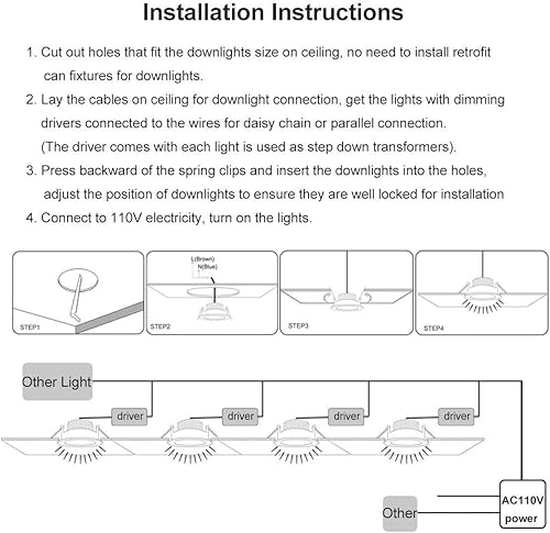 Miniatura 6 de YGS-Tech Iluminación empotrable LED de 2 pulgadas, regulable, 3 W (equivalente a halógeno de 35 W), luz blanca diurna de 5000 K, CRI80, borde negro,
