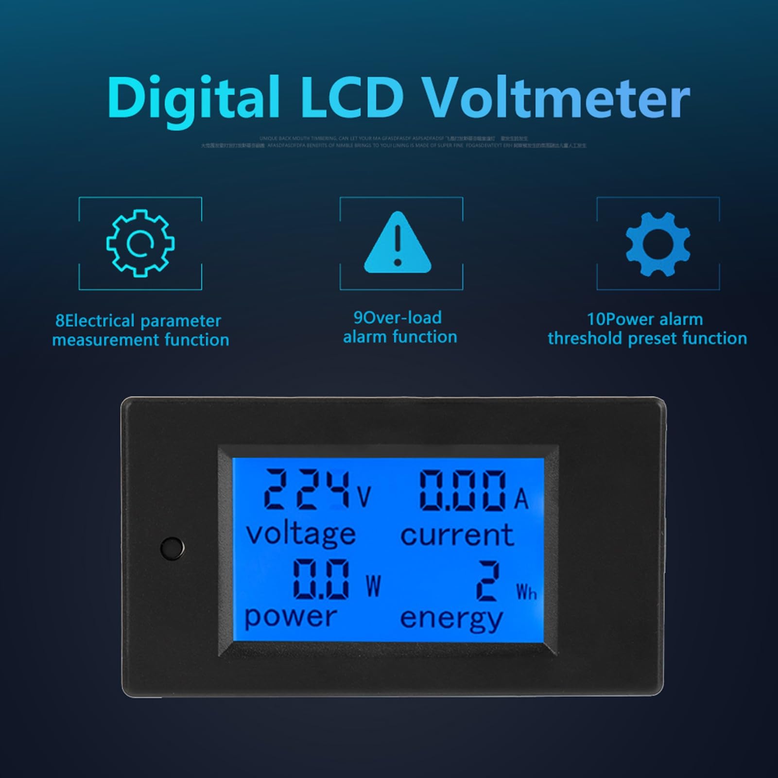 Akozon Peacefair PZEM-021 AC-Spannungs- und Strom-Digitalmessgerät mit LCD-Display – Misst Strom, Energie und Mehr – 20 A, AC 80–260 V – Überlastalarm und Hintergrundbeleuchtungsfunktionen