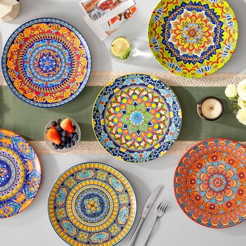 vancasso Colorful Dinner Plates Set of 6, 10.5 Inch Ceramic Kitchen Plates for Dinner, Bohemian Printed Dishes for Dining, Microwave & Dishwasher Safe Plate Set, Series KRVI by vancasso - Used condition - Image 8