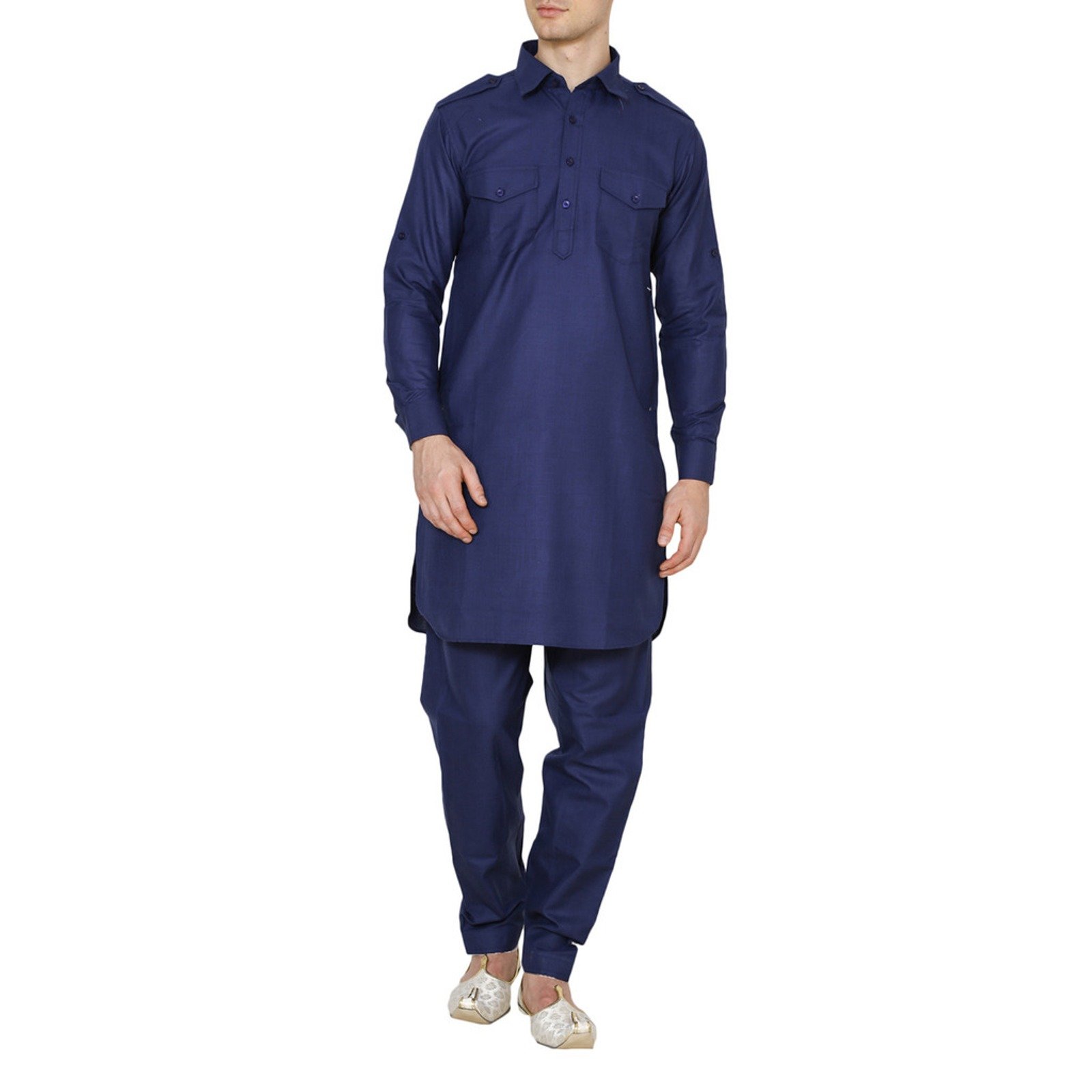 Traje tradicional indio Pathani en azul real con talla exacta de pecho 44-46 3