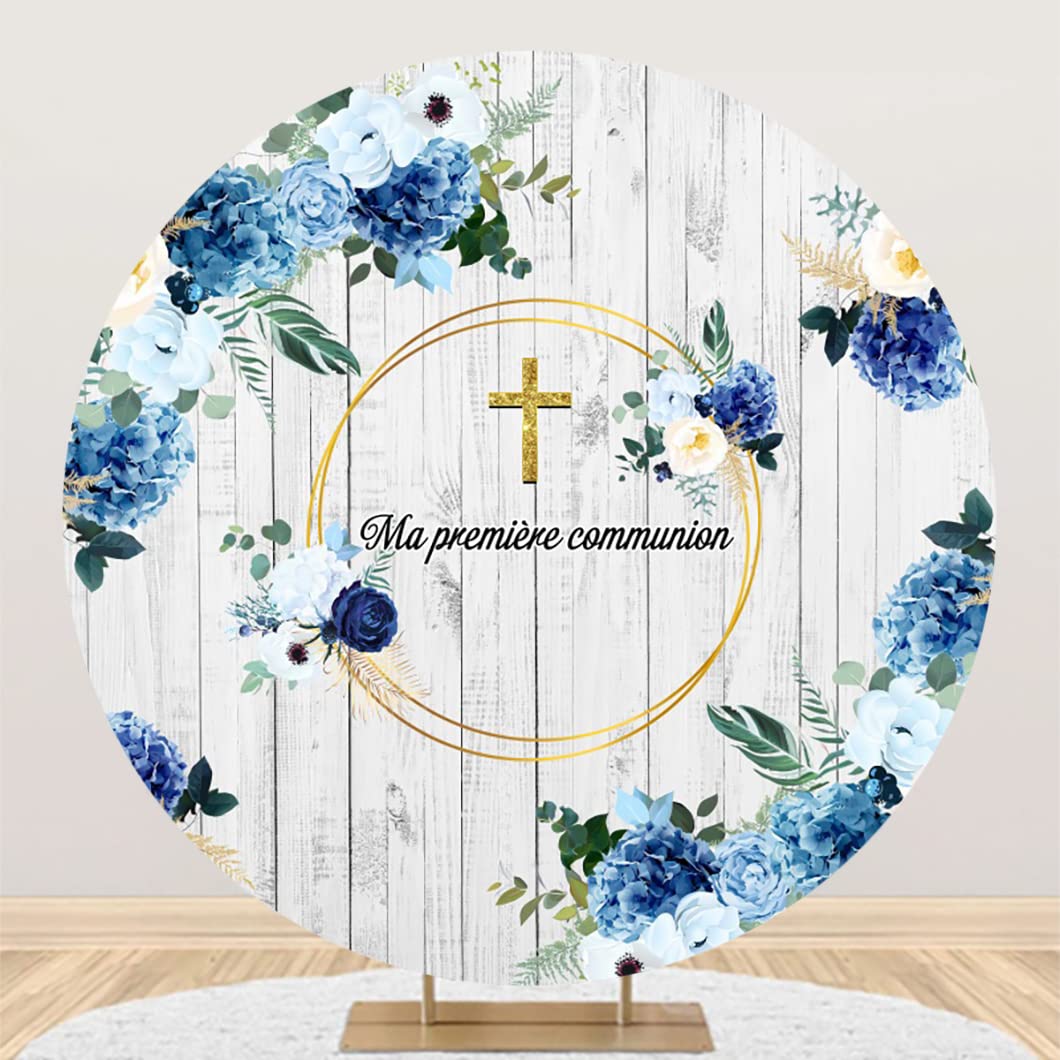 MEHOFOND Fondo Rotondo Decorativo Per Festa 2m - Tema Battesimo/Comunione Rosa Con Coniglio E Farfalla - Copertura In Elastan Lavabile, Con Fascia Elastica (Supporto Non Incluso) - 2