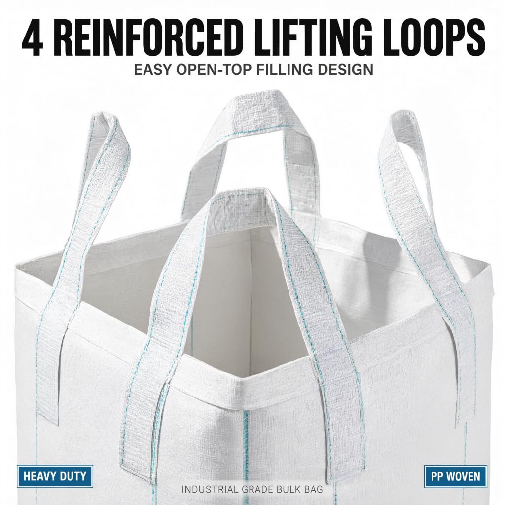 Confezione da 10 Big Bag 1000kg, Sacchi per Rifiuti Edili in PP Tinto Resistente, Apertura Ampia e Fondo Piatto Maniglie di Sollevamento Ideali per Cantiere, Ristrutturazio(Size:90*90*110cm,Color:A)
