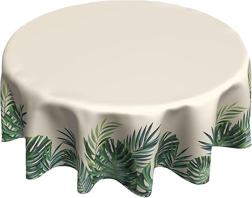 Kwlegh Mantel redondo de hojas de eucalipto verde con hojas de palmera, para cocina, comedor, decoración de mesa, fiestas, bodas (60 x 60 pulgadas)