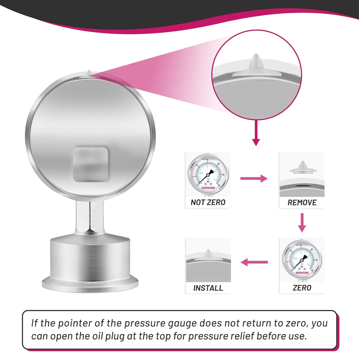 Sanitary Pressure Gauge, 0-30psi, 2.5" Stainless Steel Pressure Gauge, 1.5" Tri Clamp Bottom Connection
