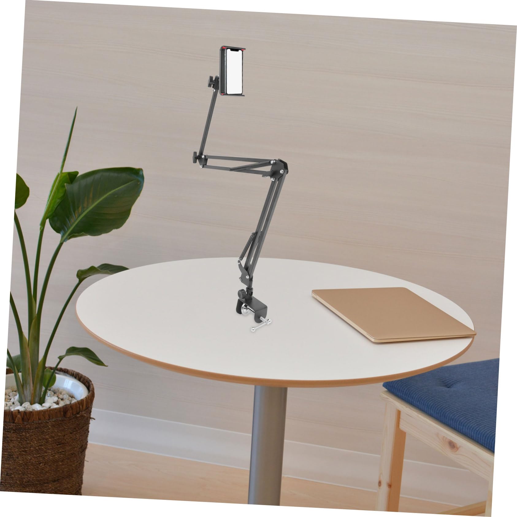 Metallische Tisch Tablette Halterung, Ausziehbar, Klappbar, Teleskopierbar | Schwarz, für Vertikale Flächen und Küchenschränke, 1 Stück, Verstellbare Blickposition