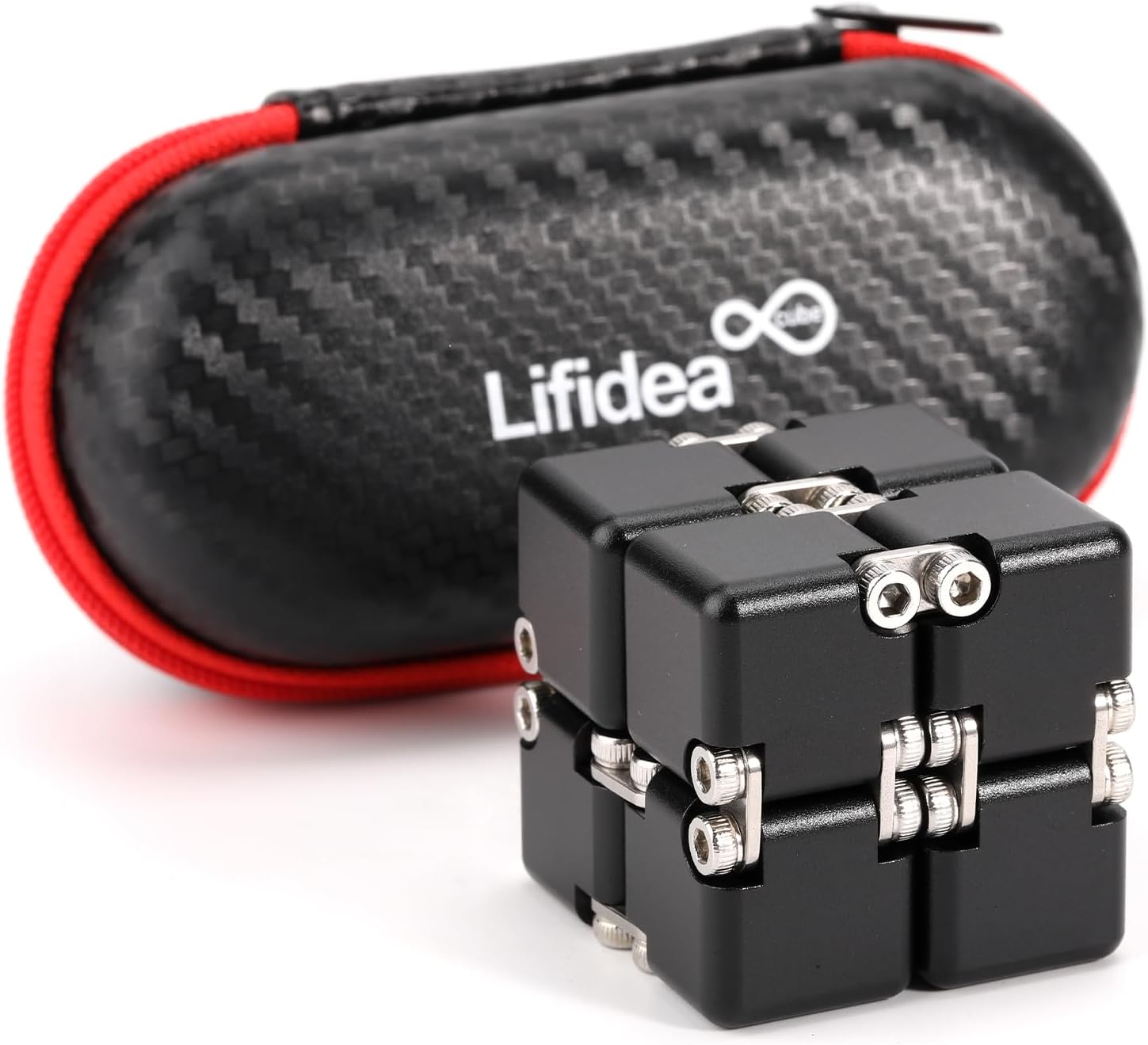 Lifidea Aluminum Alloy Metal Infinity Cube Fidget Cube (6 Colors) Handheld Fidget Toy Desk Toy with Cool Case Infinity Magic Cube Relieve Stress Anxiety ADHD OCD for Kids and Adults (Black)