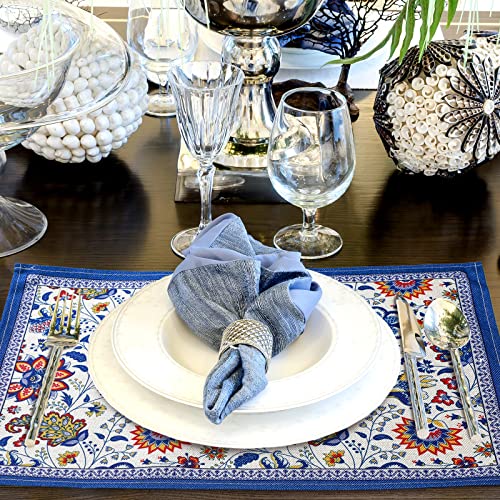 Cunhill Dining Table Placemats Set of 6 Cotton Linen Cloth Non Slip Mats Washable Vintage Blue Floral Placemats for Holiday Banquet Kitchen Dinner Table Party Decorations, 18.9 x 13 Inch by Cunhill - Image 6