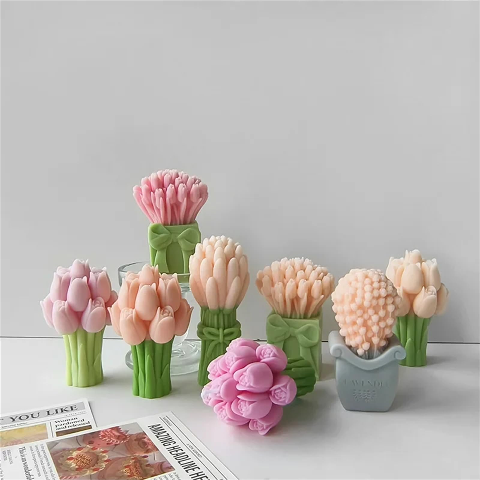 Molde Velas Perfumadas Moldes de silicona for velas con ramo de lavanda 3D, hecho a mano, flor de tulipán, jabón de resina, molde de escayola, herramienta de fabricación for manualidades, hogar, 1 Uds