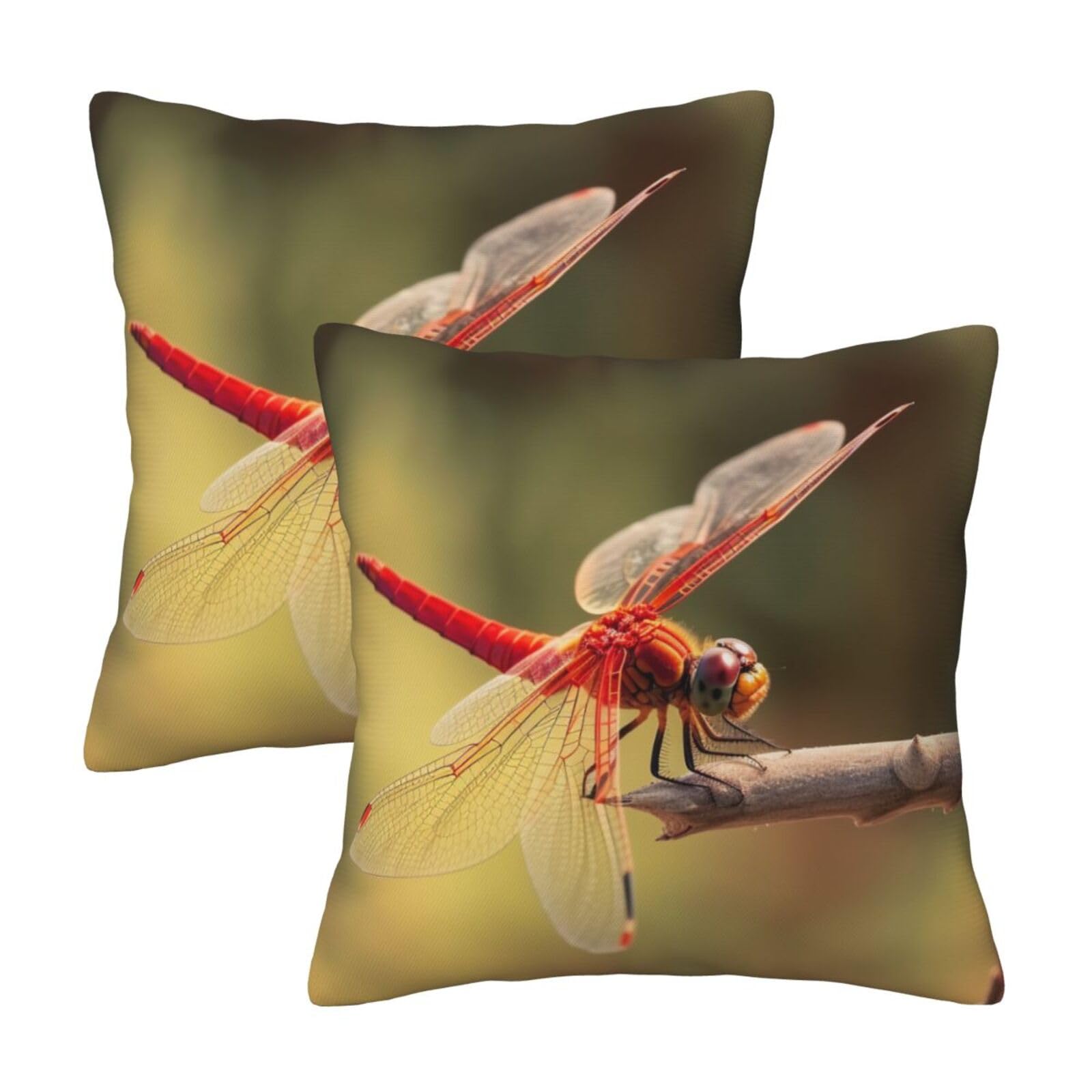 Red dragonfly Throw Pillow Cases 2 Pack Square Pillowcases Soft Pillow Protectors for Couch Livingroom Sofa Bed Office Car,45x45 CM