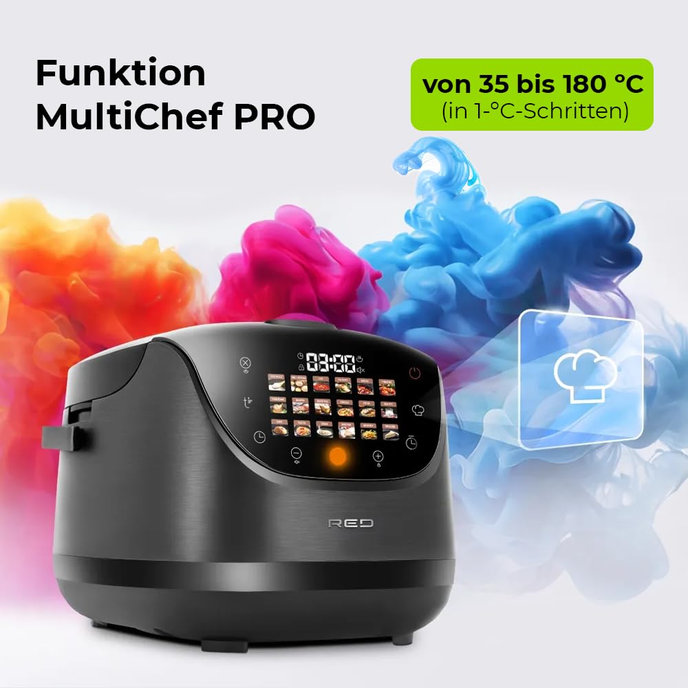 Multikocher RED COLORSENSE MC200 DE (Deutsch) 5L 10-in-1 Multifunktionskocher, Slow Cooker, Reiskocher & Dampfgarer, Digitales Display, Antihaftbeschichtung