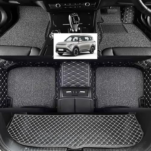Image of Vahan Expo Premium 7D Car Mat Full Set for Kia Carens Clavis EV with Boot Mat || Luxury Double-Stich 7D Car Floor Mat Complete Set || 100% Waterproof and Washable || Black