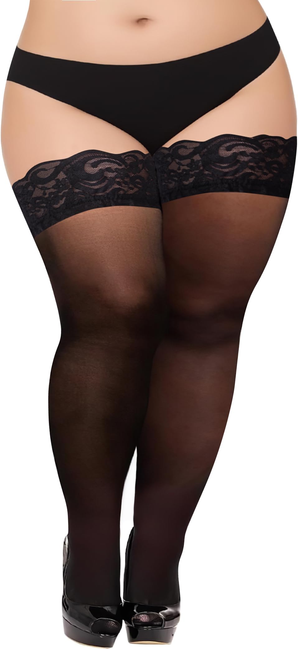 BuautyPlus Size Thigh High Stockings for Women โ Black Lace Top Stay Up Sheer Thigh Highs,Lingerie Stockings Pantyhose