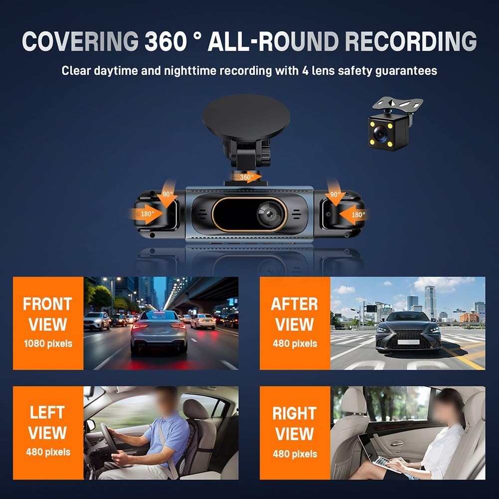 Dual for dash cam 4K anteriore e posteriore con WiFi GPS – 24 ore monitor parcheggio auto fotocamera per visione notturna G-Sensor registrazione in loop 32 GB (nero)