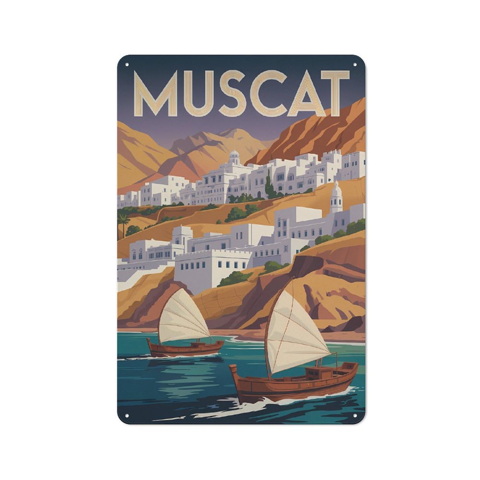Junmoney Style-6 Tin Wall Plaque 30X20cm With Muscat Travel For Hobby Room Or Studio, For Themed Interiors In Hobby Rooms And Studios