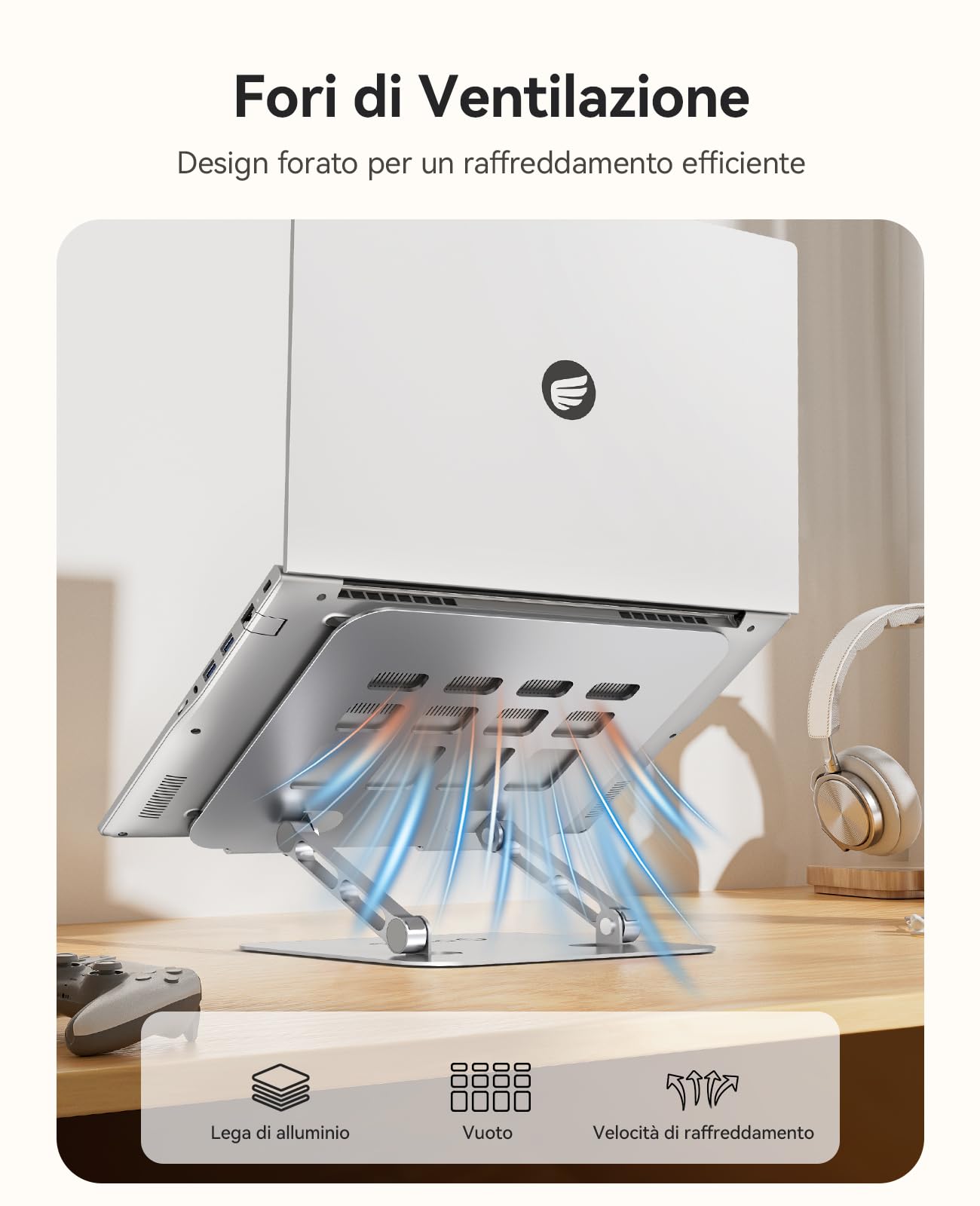 ORICO Supporto PC Portatile, Laptop Stand Ergonomico e Ventilato, Altezza Regolabile e Design Pieghevole, Supporto Laptop Scrivania per MacBook Air, Pro e Notebook da 10"-17" - ST11, Argento