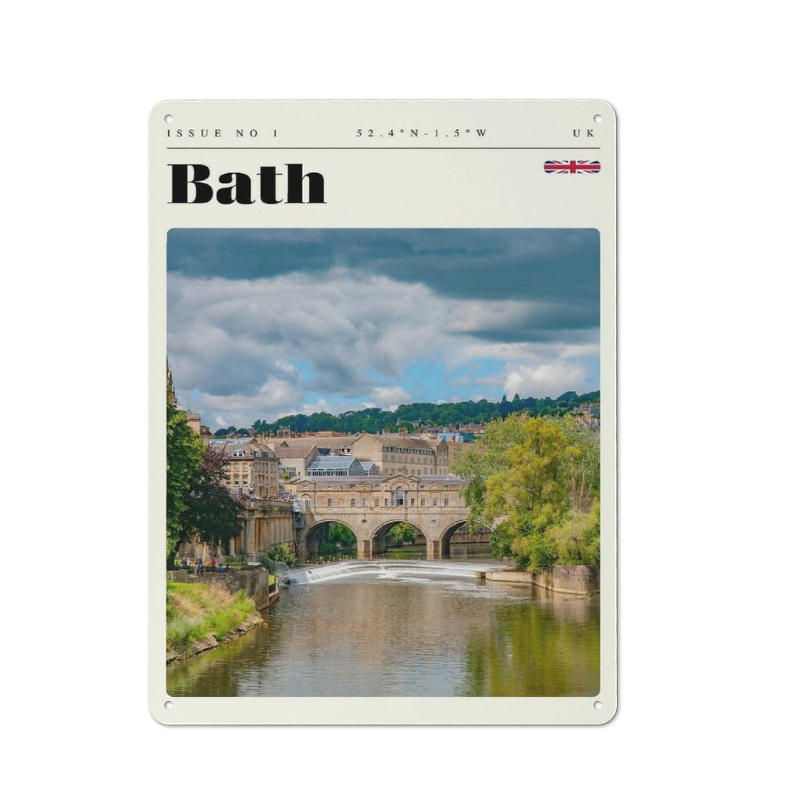 Junmoney Style-7 Modern Vintage Bath England Travel Art Office Metal Sign 40X30cm, Creative Space Decor For Hobby Room, Office, Lounge Or Living Room