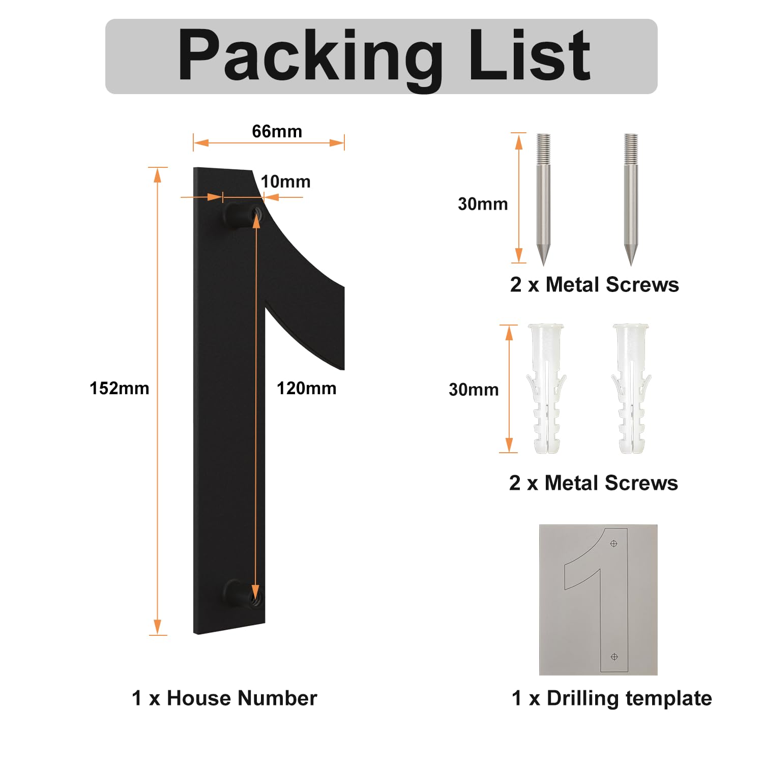 Número de casa moderno cepillado,152 mm de altura, hecho de acero inoxidable 304 sólido, chapado en negro (Número 1 Uno) - 3