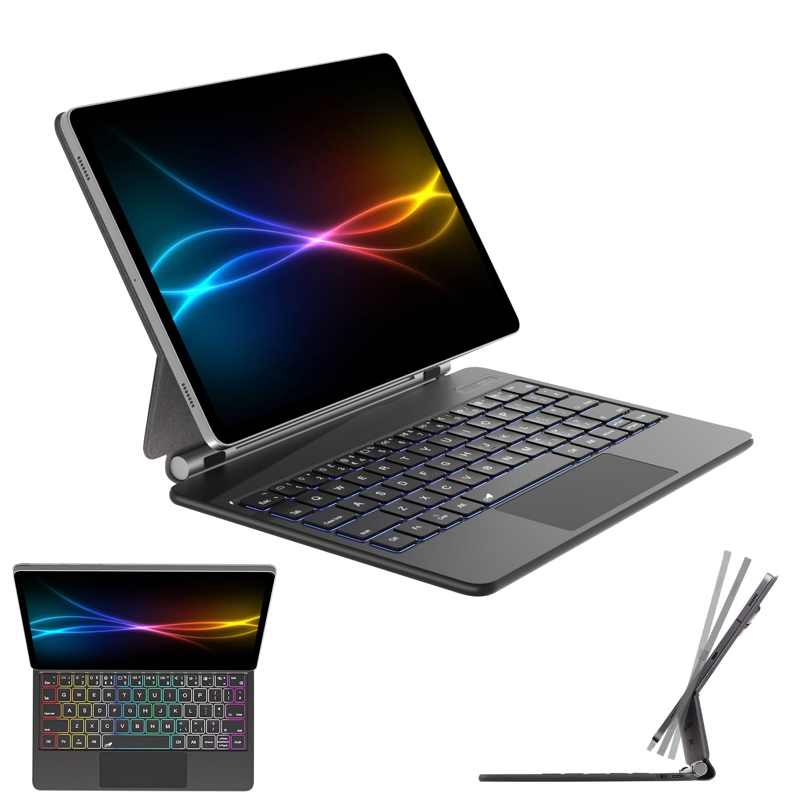 TECHGEAR Funda con teclado para Samsung Galaxy Tab S11 S9 S8 S7 de 11 pulgadas S10 Lite/S9 FE/S10 FE 10.9 pulgadas, soporte flotante magnético, trackpad, retroiluminación de 7 colores, QWERTY del